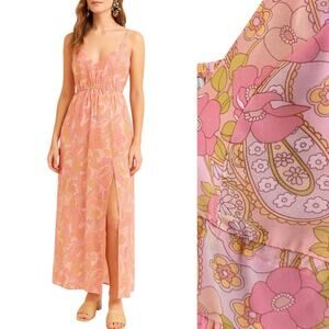 House of Harlow 1960 Floral Paisley Retro Pink Orange XS 70s Print Maxi Dress